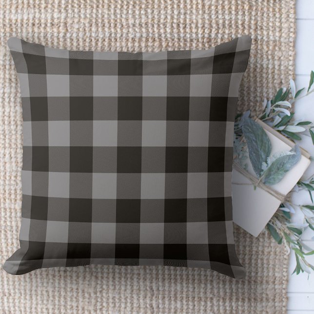 Modern Farmhouse Black & Grey Buffalo Plaid Couch Cushion (throw pillow farmhouse pillows country plaid throw pillow black and gray)