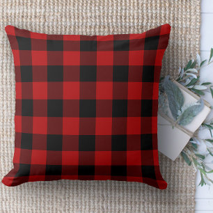 Modern Farmhouse Black & Red Buffalo Plaid Couch Cushion