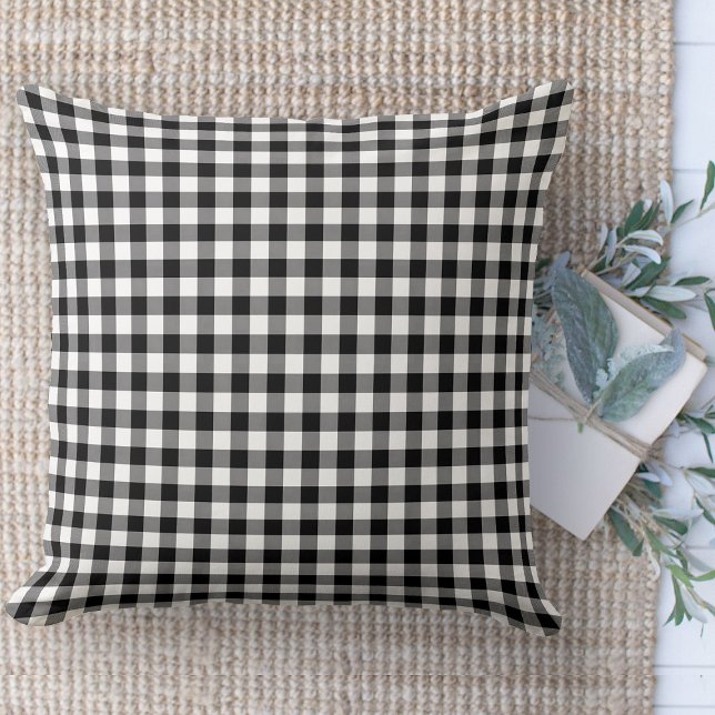 Modern Farmhouse Black & White Gingham Couch Cushion (throw pillow farmhouse pillows country black and white gingham plaid throw pillow )