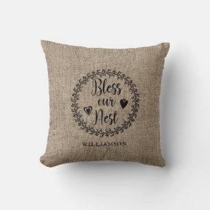 Modern Farmhouse Bless Our Nest Family Name Cushion
