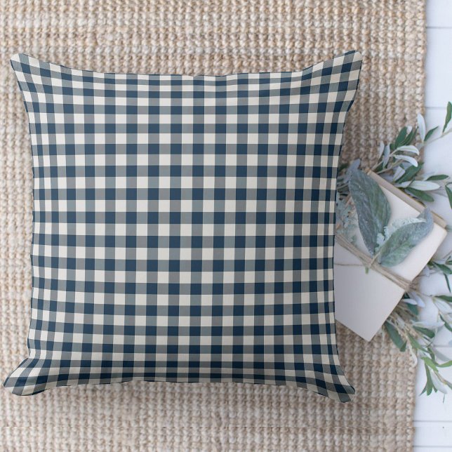 Modern Farmhouse Blue And White Gingham Couch Cushion (Modern farmhouse throw pillow blue and white gingham plaid couch pillow )