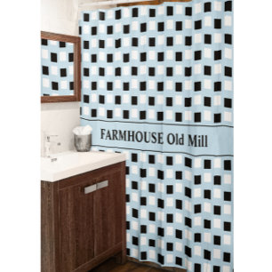 Modern Farmhouse Blue Black Shower Curtain