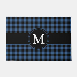 Modern Farmhouse Blue Plaid Monogram Doormat