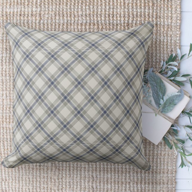 Modern Farmhouse Brown And Blue Couch Cushion (throw pillow farmhouse pillows country blue, beige and gray plaid throw pillow )