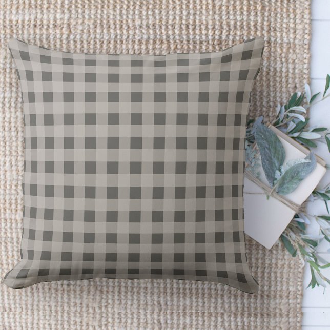 Modern Farmhouse Brown and Tan Gingham Plaid Cushion (throw pillow farmhouse pillows country neutral plaid throw pillow )