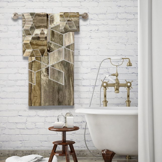Modern Farmhouse Brown Wood Geometric Pattern  Bath Towel Set (Modern Farmhouse Brown Wood Geometric Pattern Bath Towel Set)