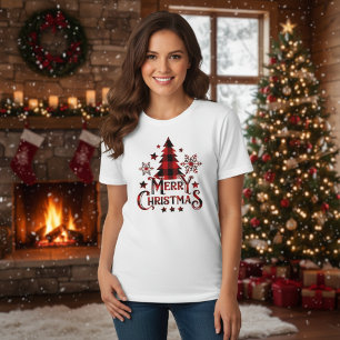 Modern Farmhouse Buffalo Plaid Merry Christmas T-Shirt