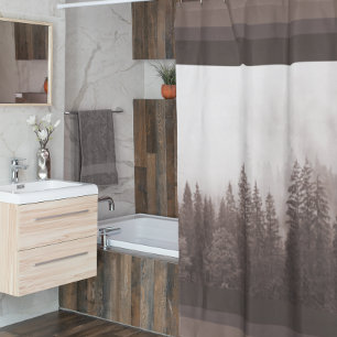 Modern Farmhouse Cabin Brown Tree Forest  Shower Curtain
