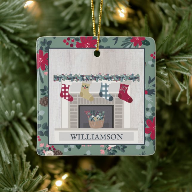 Modern Farmhouse Christmas Home Wood Floral Ceramic Ornament (Tree)
