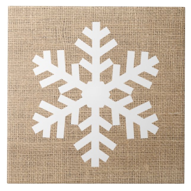 Modern Farmhouse Christmas Snowflake Rustic Burlap Ceramic Tile (Front)