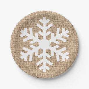 Modern Farmhouse Christmas Snowflake Rustic Burlap Paper Plate