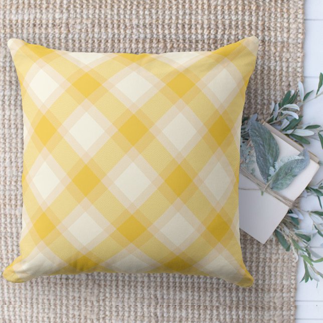 Modern Farmhouse Colourful Yellow Plaid Couch Cushion (Modern farmhouse throw pillow yellow and white buffalo plaid couch pillow )