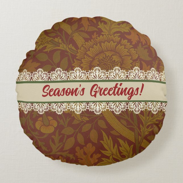 Modern Farmhouse Country William Morris Holiday  Round Cushion (Front)