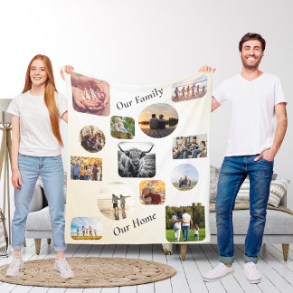 Modern Farmhouse Cream 13 Photo Collage Family Fleece Blanket