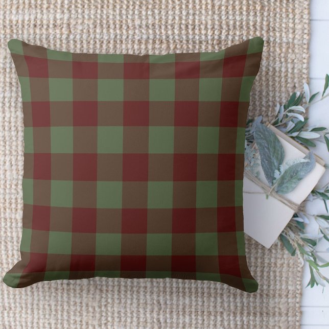 Modern Farmhouse Green And Red Buffalo Plaid Couch Cushion (Modern farmhouse throw pillow green and red buffalo plaid couch pillow )