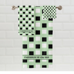 Modern Farmhouse Green Black Bath Towel Set