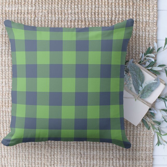 Modern Farmhouse Green & Blue Buffalo Plaid  Couch Cushion (Modern farmhouse throw pillow green and blue buffalo plaid couch pillow )