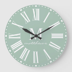 Modern Farmhouse Green Family Name Large Clock
