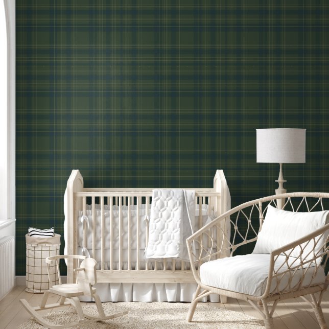 Modern Farmhouse Green Plaid Rustic Lodge Cabin  Wallpaper (Kids)