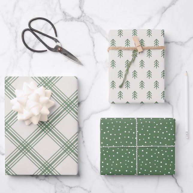 Modern Farmhouse holiday wrapping paper - green (Front)