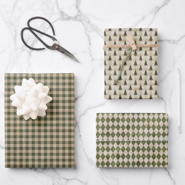 Modern Farmhouse Holiday Wrapping Paper Sheets (Front)