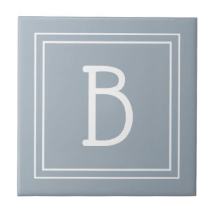 Modern Farmhouse Monogrammed Blue & White Initial Ceramic Tile