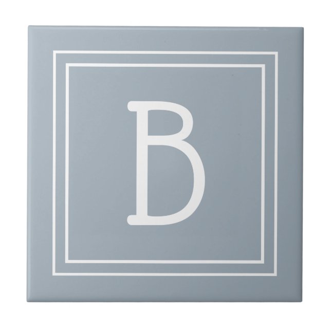 Modern Farmhouse Monogrammed Blue & White Initial Ceramic Tile (Front)