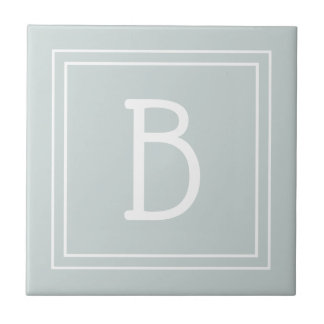 Modern Farmhouse Monogrammed Green & White Initial Ceramic Tile