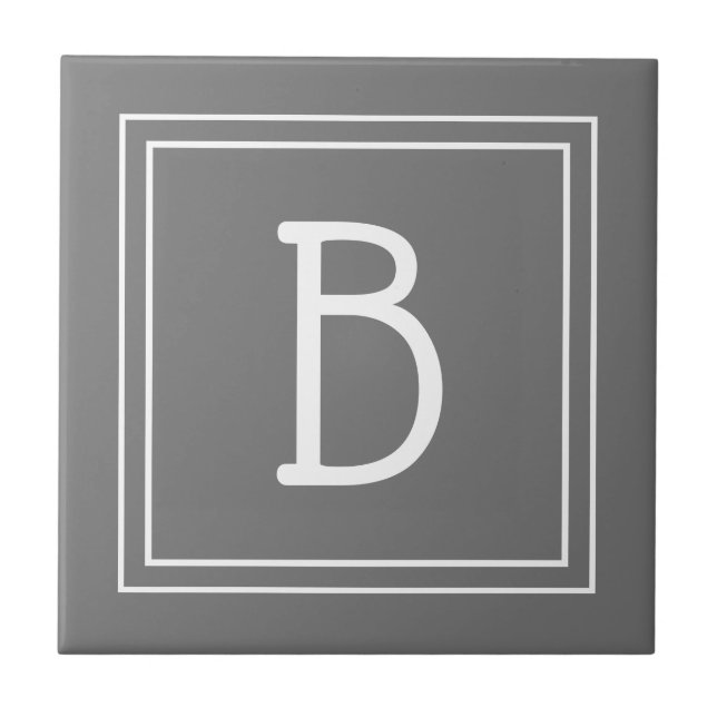 Modern Farmhouse Monogrammed Grey & White Initial Ceramic Tile (Front)