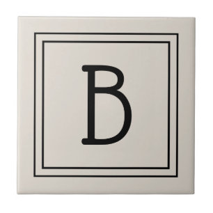 Modern Farmhouse Monogrammed Tan & Black Initial Ceramic Tile