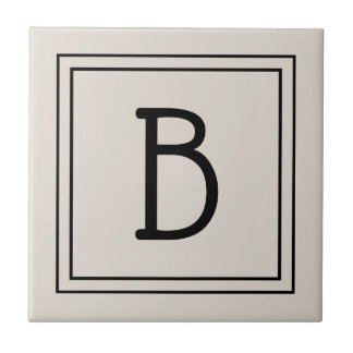 Modern Farmhouse Monogrammed Tan & Black Initial Ceramic Tile