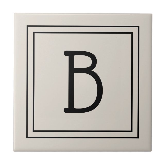 Modern Farmhouse Monogrammed Tan & Black Initial Ceramic Tile (Front)