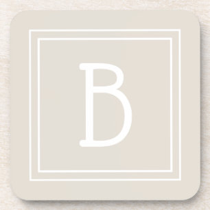 Modern Farmhouse Monogrammed Tan & White Initial Coaster