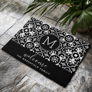 Modern Farmhouse Pattern Family Welcome Black Doormat