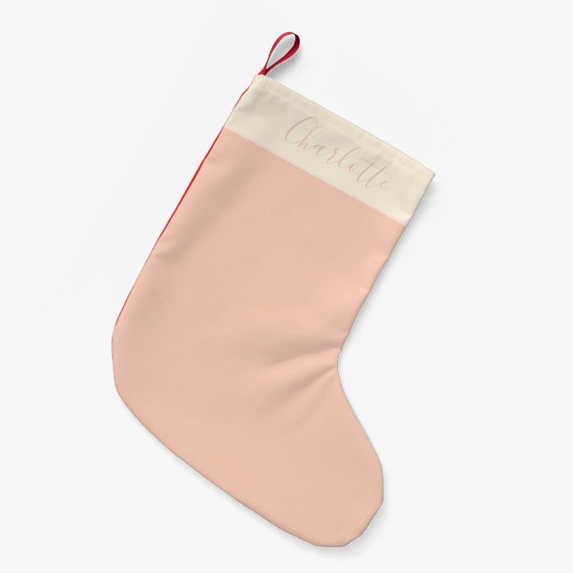 Modern Farmhouse Personalised Name Peach Coquette Small Christmas Stocking (Front (Hanging))