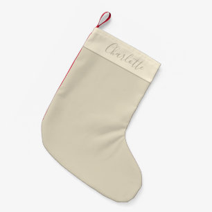 Modern Farmhouse Personalised Script Name Beige Small Christmas Stocking