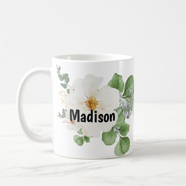 Modern farmhouse personalize custom Floral Mug (Left)
