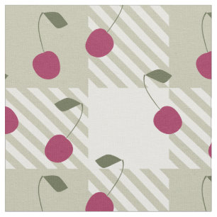 Modern Farmhouse Pink Gingham and Cherries Plaid  Fabric