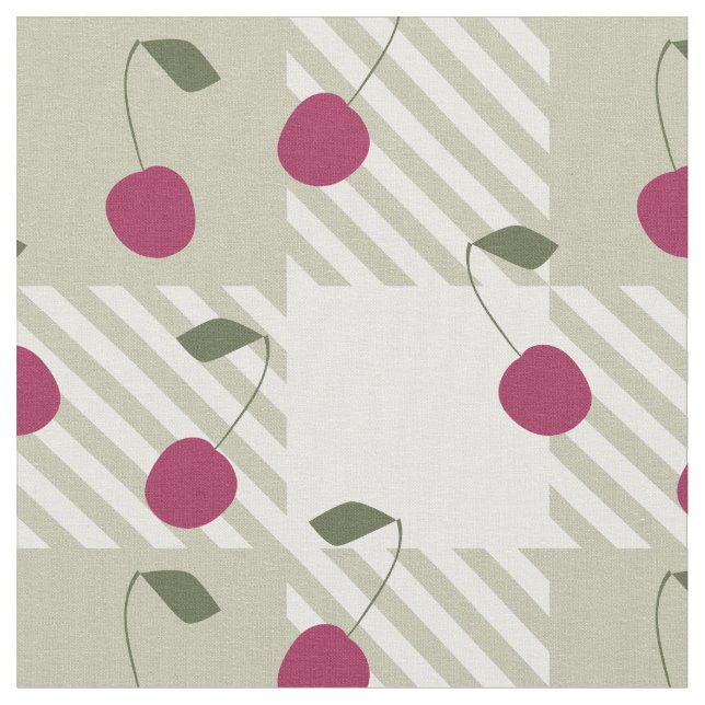 Modern Farmhouse Pink Gingham and Cherries Plaid  Fabric (Close Up)