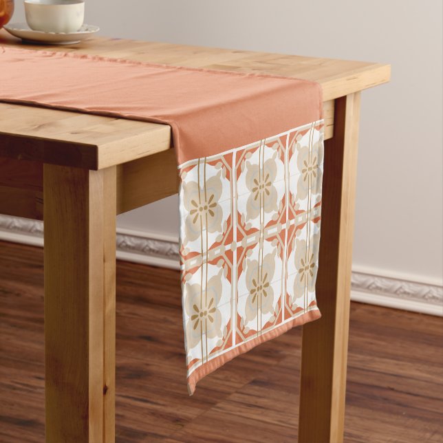 Modern Farmhouse Red and Beige Short Table Runner (In Situ)
