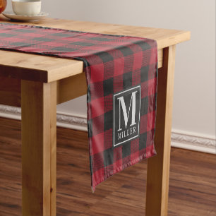 Modern Farmhouse Red Buffalo Check Monogrammed Short Table Runner