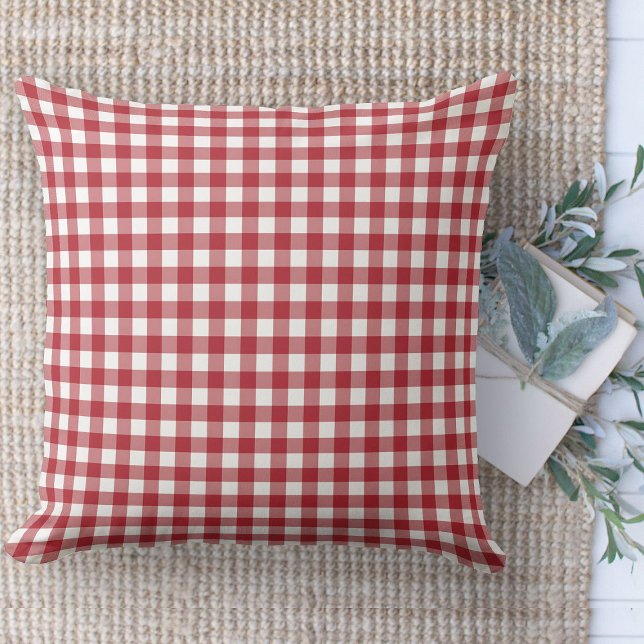 Modern Farmhouse Red & White Gingham Couch Cushion (throw pillow farmhouse pillows country red and white gingham plaid throw pillow )