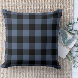 Modern Farmhouse Rug Black & Blue Buffalo Plaid  Cushion