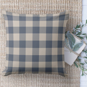 Modern Farmhouse Rug Blue & Beige Buffalo Plaid  Cushion