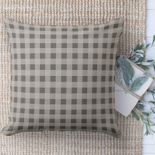 Modern Farmhouse Rug, Brown and Tan Gingham Area Cushion