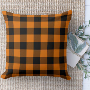 Modern Farmhouse Rug Orange & Black Buffalo Plaid  Cushion