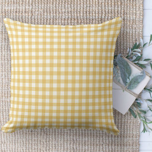 Modern Farmhouse Rug, Yellow & White Gingham Area Cushion