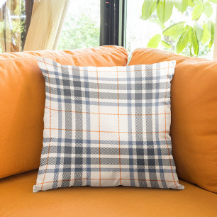 Modern Farmhouse Rustic Blue Orange Tartan Plaid Cushion