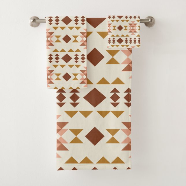 Modern Farmhouse Rustic Terracotta Geometric Art Bath Towel Set (Insitu)