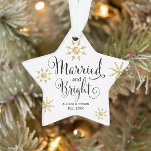 Modern Farmhouse simple married & bright newlywed  Ornament
